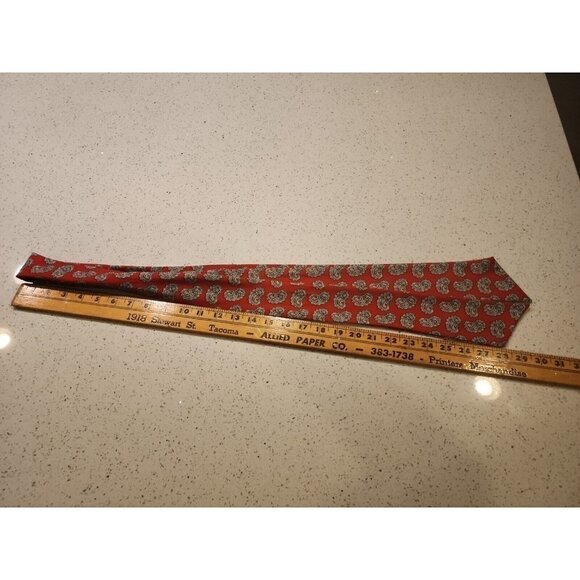 Lady Arrow Blouse Shirt Top Small Scarf Long Sleeve Button Front Red Paisley - Picture 6 of 6